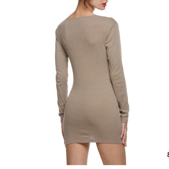 CLEARANCE👠LIGHT COFFEE ZIP FITTED MINI DRESS - Picture 2 of 4