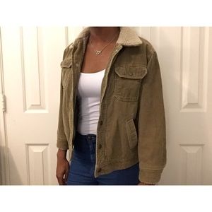 Vintage tan corduroy sherpa trucker jacket
