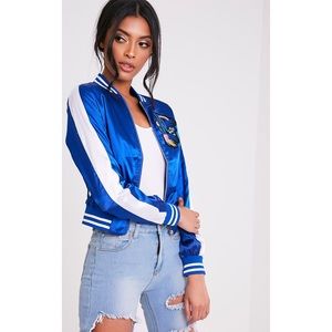 Satin blue bomber jacket