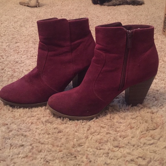 wine colored suede booties