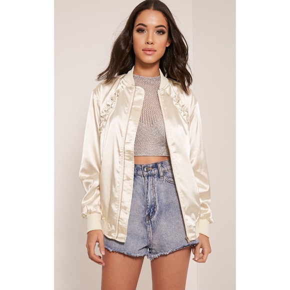 Cream satin bomber with stitch detail