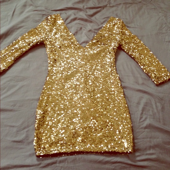 Gold sequin mini dress