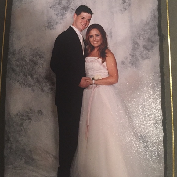 White/pink cinderella prom gown