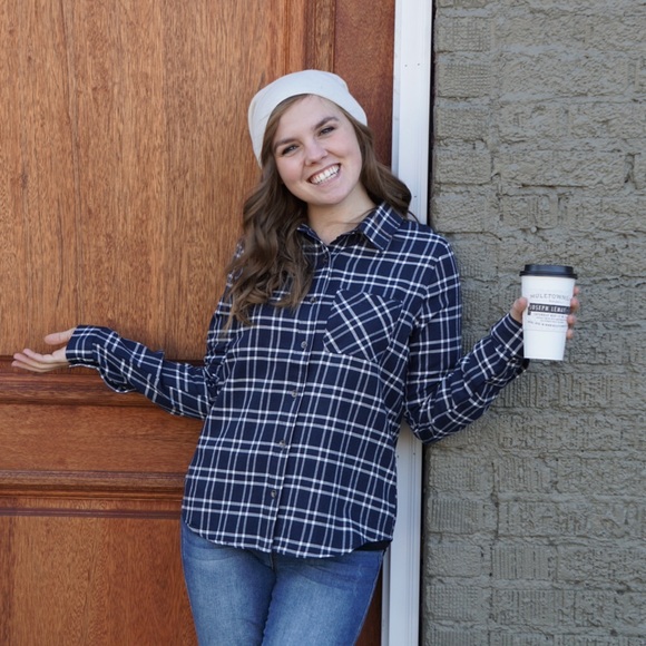 The Ashley Wright Tops - Navy & Cream Plaid Flannel
