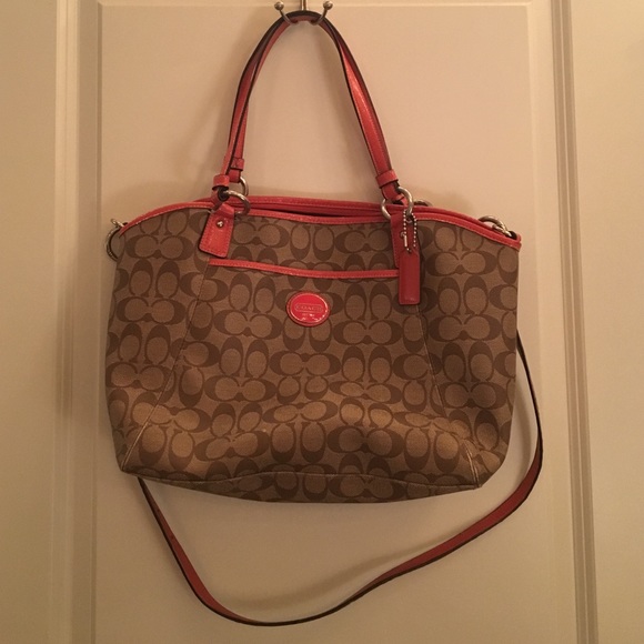 Coach large satchel with orange accents