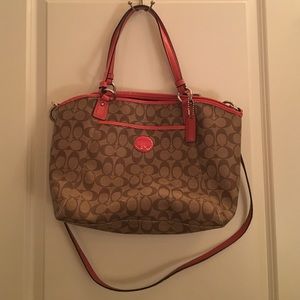 Coach large satchel with orange accents