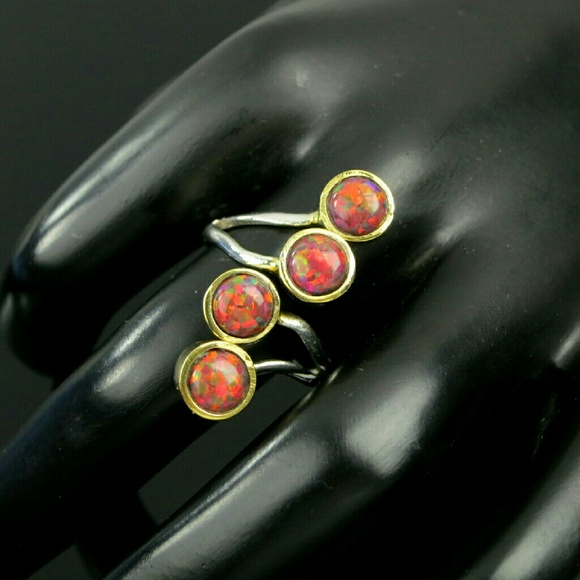 Sterling Ring Fire Opal Gold Vermeil Climber - Picture 2 of 4