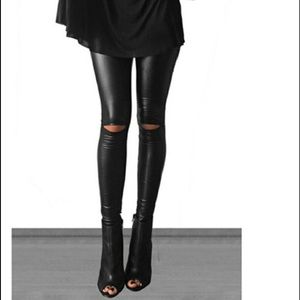 Vegan Leather Split Knee Leggings