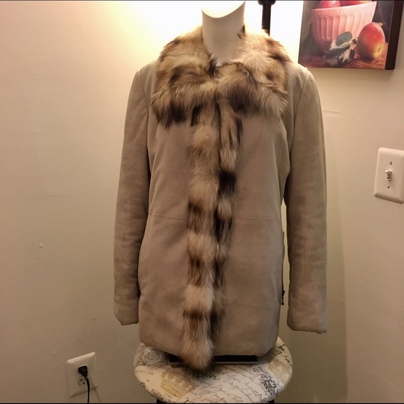 Real suede and fox fur trim coat