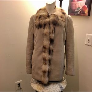 Real suede and fox fur trim coat