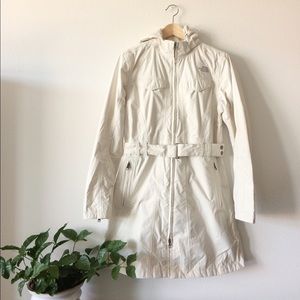 North Face Long Trench Rain Jacket, Cream, M