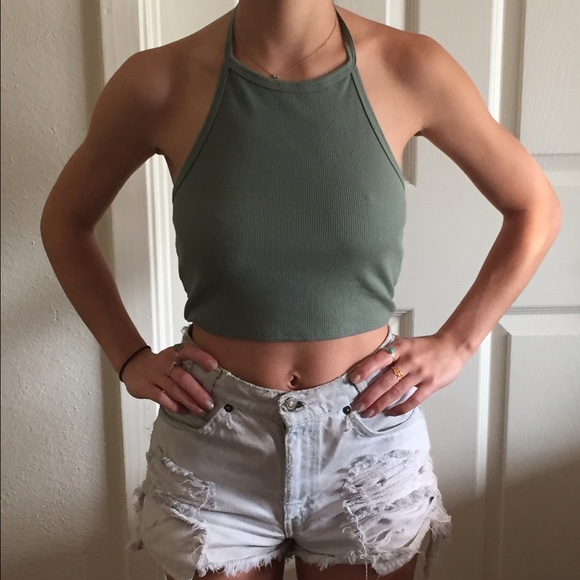 Tilly's Olive Green Halter Crop Top
