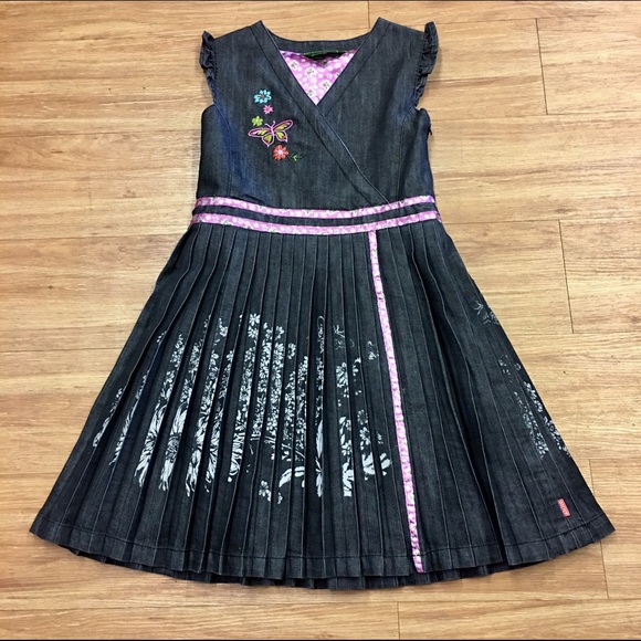Oilily Other - Oilily Printed Pleated Denim Dress 10 Butterflies