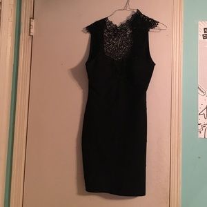 Black lace body con dress