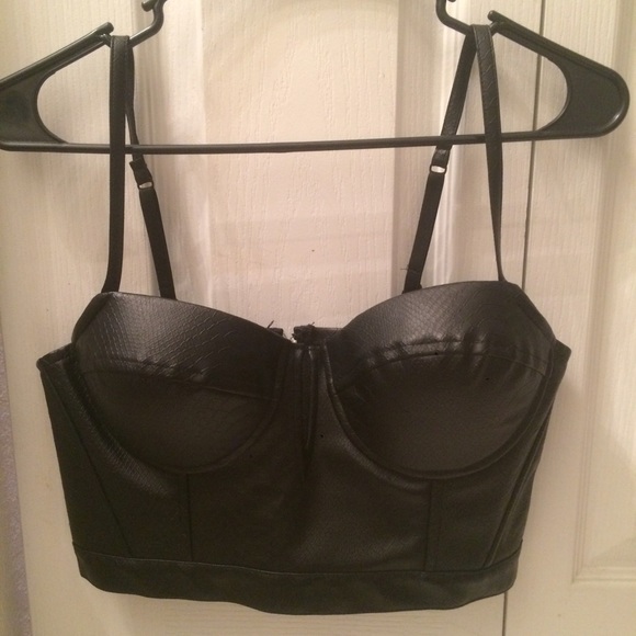 Embossed Faux Leather Bustier Crop Top