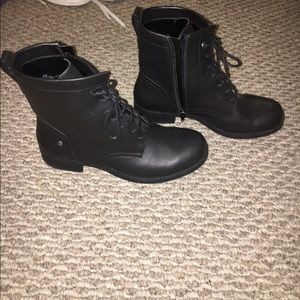 black leather combat boots