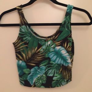 Black jungle print crop top