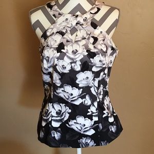WHBM Beautiful Muted Black and White Floral Top