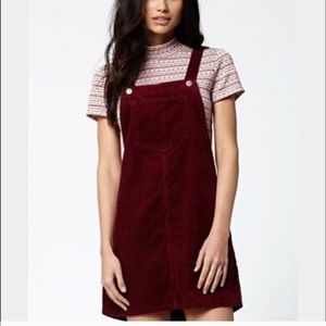 maroon corduroy overall dress