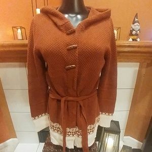 Orange and White Toggle Button Up Long Sweater