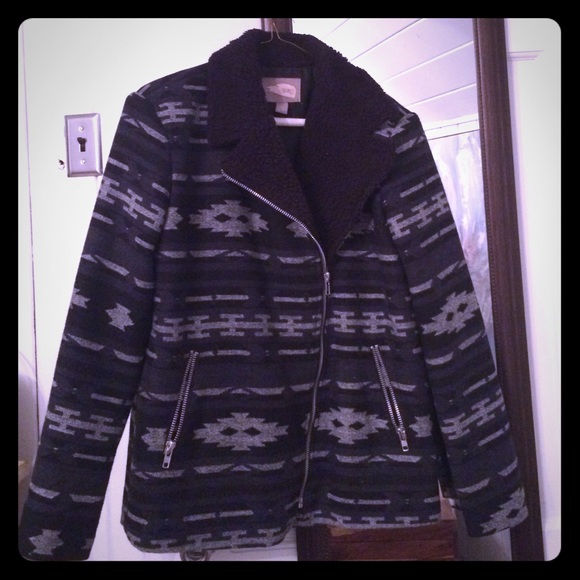 Blue and black aztec print coat