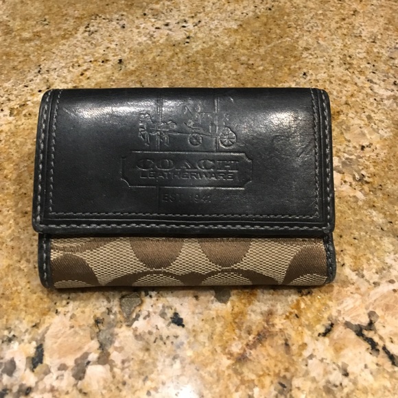 Coach black leather and signature canvas wallet