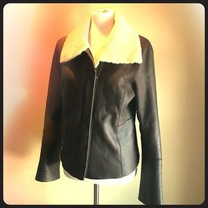 Talbots's Leather Bomber Jacket. Lambs Wool lined