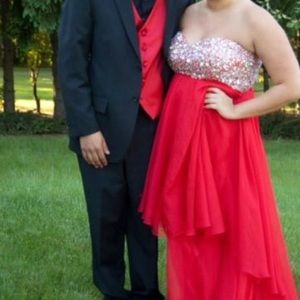 Red sweetheart strapless prom dress