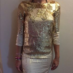 Halston Heritage Gold sequined low back dress