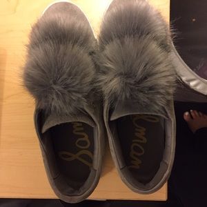 Sam Edelman Gray Leya Faux Fur Pom Pom shoes