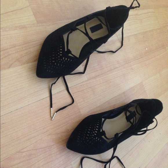 lace up cute black shoes NEVER WORN