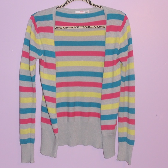 Cute Grey with Color Stripes Cardigan - Picture 1 of 2