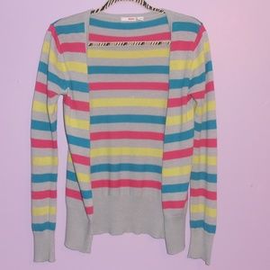 Cute Grey with Color Stripes Cardigan