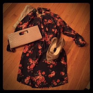 Flowered pattern shirt dress