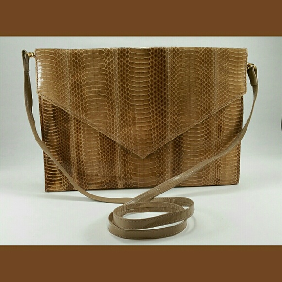 Brown Oversized Snakeskin Envelope Clutch Purse