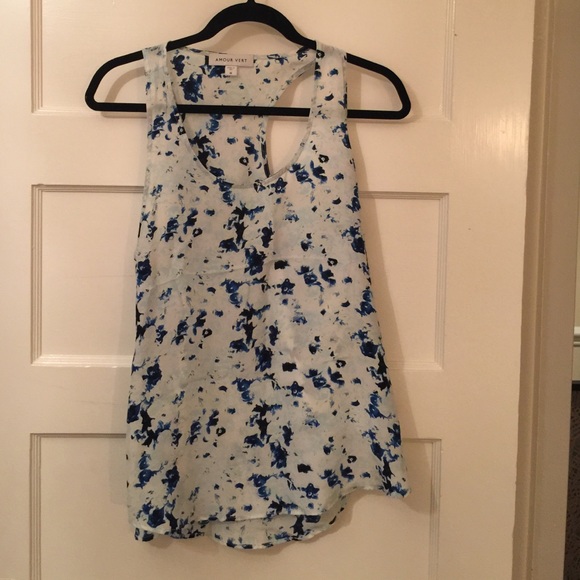 Amour Vert racerback blue floral silk tank