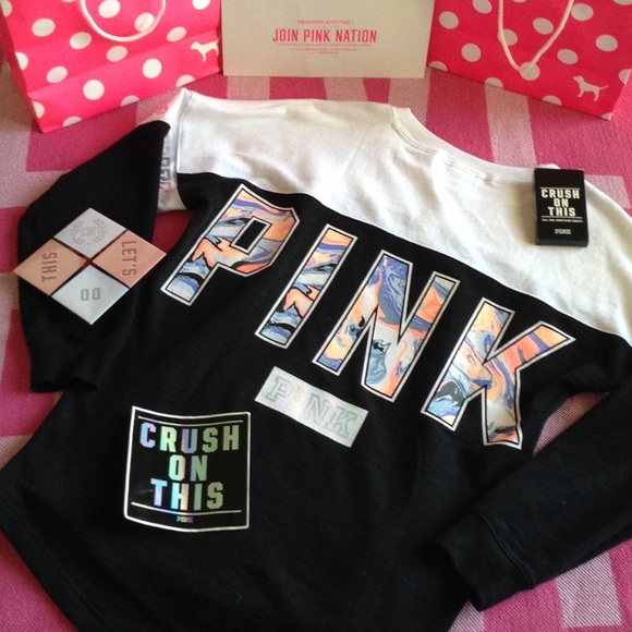 PINK Victoria's Secret Sweaters - Pink Victoria's Secret Marble Varsity Crew