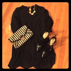 Black shirt dress, cinched waist