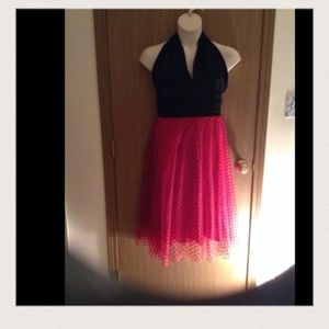 SALE Red Tulle Velvet Halter Dress