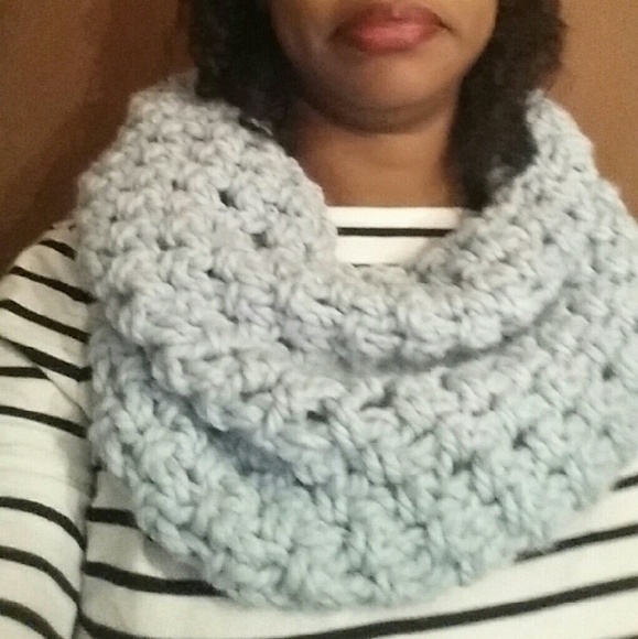 Handmade  crocheted light blue infinity scarf - Picture 2 of 2