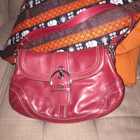 Red leather Coach shoulder bag