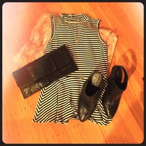 Black and white striped high neck peplum