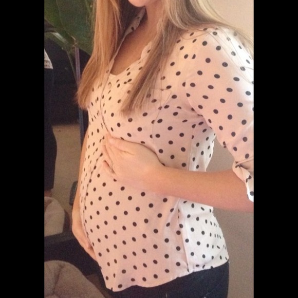 Cream polkadot button up (regular, not maternity!) - Picture 1 of 1