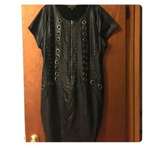3x Faux Leather Grommet Dress