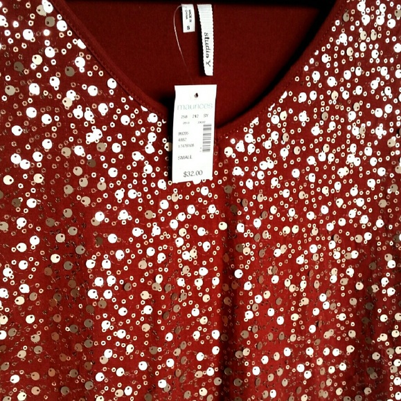 NWT! Sequin Brick Red Top - Picture 2 of 3
