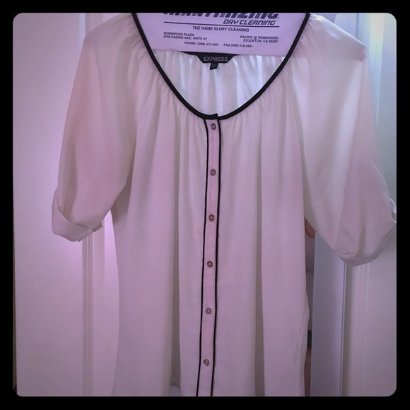 White Short Sleeve Blouse with Black Details
