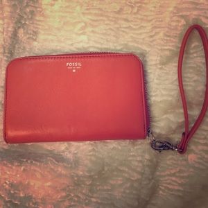 Orange Fossil Wristlet