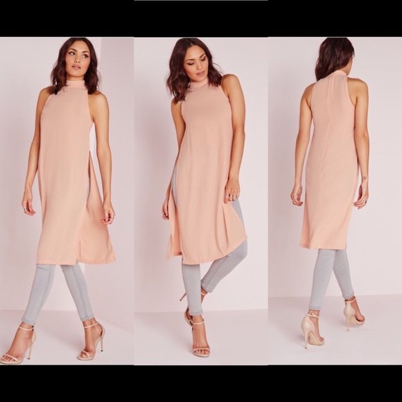 Missguided High Neck Split Side Tunic in Pink