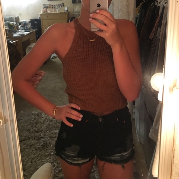 Mustard/Brown Autumn Cropped Mock Turtleneck