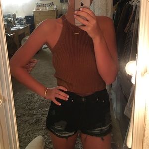 Mustard/Brown Autumn Cropped Mock Turtleneck